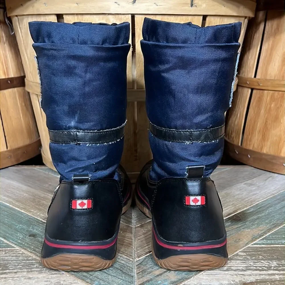Pajar Grip Low Navy Black Faur Fur Insulated Waterproof Snow Boot Womens Size 11